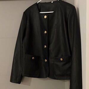 Chicos black faux leather Jacket with Gold Buttons